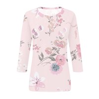 Hanas vrhovi ženska modna casual tri četvrtine rukava s pulover okruglim vratom TOP bluza Pink XXL