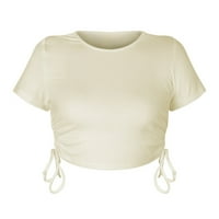 Majice za žene okrugli vrat za bluzu za bluzu kratkih rukava Fit Solid Color Tops casual ljeto bež