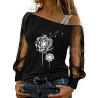 Košulje za žene Ležerne modne D Andelion tiskane mreže dugih rukava čipke elegantne hladne ramene majice
