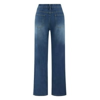 Kamummark PI Ženske hlače plus veličine čišćenje Ženskih visokog struka Trendsetere traper hlače Nepravilna kopča Labavi ubode za mršavljenje ravnoj hlače Plavo