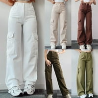 Žene labavi teretni pant midi struk široke noge ravne jogger pantalone sa džepovima