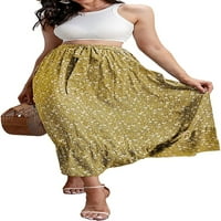 Ženska chiffon boho cvjetni print ruffle maxi suknja plaža visoki struk Tvrda linija duga suknja