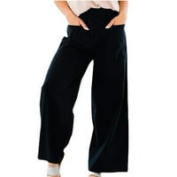 Ženske pamučne pantalone obrezane kapris elastični struk salon harem udobne čvrste pantalone za hlače,