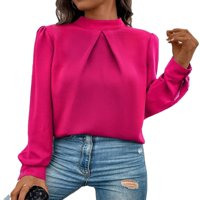 Ženske bluze i redovni obični ne-ravni obični elegantni najvišni ovratnik vruće ružičaste bluze