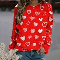Ženska dukserica Valentines Dan Cleance Valentinovo Ženski povremeni tiskani tanki džemper s dugim rukavima košulja košulje za rukav je crvena xxl