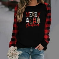 Košulja s dugim rukavima za žensko povremene božićne grafičke jesenski okrugli vrat rušeni bluza pulover