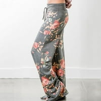 Corashan Womens High Squiste pantalone u Confy Stretch cvjetni printiranje Široke hlače za noge