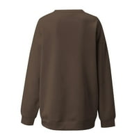 Tkinga modna dukserica za žene dugih rukava O-izrez Božićni tisak za tisak Pulover Tuničke majice Brown