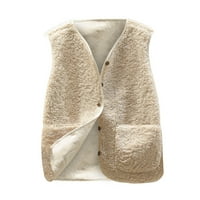 Lannger jakne za žene, žene džepne prsluk kratka jakna zimska runo bez rukava, čvrsto odjeća zimski