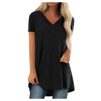 Ženska bluza plus veličina Print V izrez kratki rukav dugačak majica Black XL