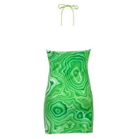 Canrulo Women Vintage Print Bodycon haljina Y2K Ljetna plaža Halter mini haljina Streetwear Green S