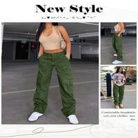 Xuanfei Žene Solid Boja Multi džepovi sa visokim strukom Zip up radne odjeće Teretne hlače