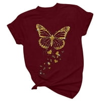 Žene vrhovi Ljeto Ležerne prilike kratkih rukava Fall T Majica Butterfly Print Majica Poklon bluza Plus Veličina vrhova za žene Clearence Wine m