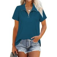 Žene Ljeto Polovina zatvarača sa pune boje V izrez Casual Classic Fit kratki rukav majica Plava L