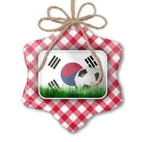 Božićna ornament Soccer Team zastava Južna Koreja Red Plaid Neonblond
