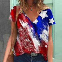 Cleance ženske američke majice zastava Kratki rukav 4. jula Majica za žene V izrez zvijezde Stripes