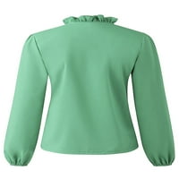 Kupine za žene LUMENTO Bluze s dugim rukavima Ruffled Tops Ladies Loase Tunic Majica Prošičene V izrez Tees Green 4xl