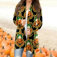 Gotyou Hallo-Ween Cardigan za žene Pumpkin CAT Print Medind Dužina Kardangani, Dugi rukav Otvoreni džemperi
