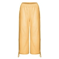 Pamučne posteljine kapri hlače za žene Ljeto STRETNI STROJNI LASE COMFY široke noge duge hlače Palazzo