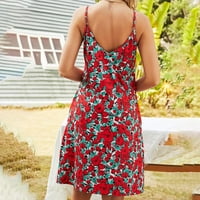 PBNBP Ženske oblače Ženske ljetne cvjetne špagete kaiševi V vrat s džepovima Mini suknja za žene