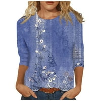 Ženski vrhovi modne majice s rukavima Cvjetna bluza s-2xl plava