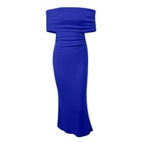 Ženske haljine od pune haljine s dugim rukavima na ramenu, duljine haljine za gležnjeve plave xl