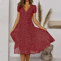 Hueook ljetne haljine za žene polka dot cvjetna haljina s kratkim rukavima s kratkim rukavima s kratkim