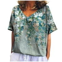 Knosfensko žensko ljeto cvjetne vrhove kratki rukav V izrez Casual T majice 2xl