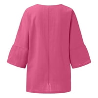 Scyoekwg Womens Cotton Line Tunic The Trendy Classic Solid Colore Loove FIT Bluze Okrugli vrat Casual