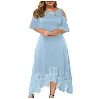 Haljina za žene s bojom za žene Ljeto casual okrugli vrat hladni ramena kratki rukav čipke hem midi haljine