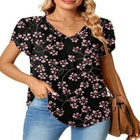 Leuncero Women majica V izrez cvjetni print ljetni tunički vrhovi dame Lames TEE Comfy kratki rukav