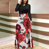 Miayilima Maxi haljine za žene modne žene posade izrez s dugim rukavima cvjetni otisak duge maxi haljina