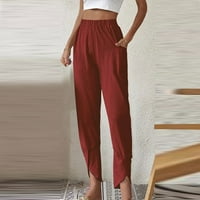 Ženska modna temperamenta sa punim bojama Casursed pantalone Labavi džep pamučni konopci Trpe Male pantalone