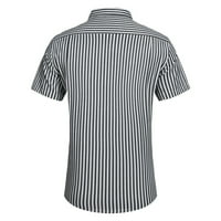 Grafičke košulje za muškarce za muškarce Isključivanje gumb Lapel Striped Džepni bluza s kratkim rukavima, crna