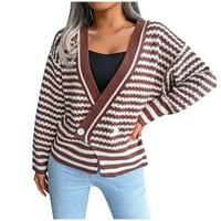 Ženski džemperi - kardigan pleteni džemper s dugim rukavima Striped V-izrez Drop ramena za jesen zima
