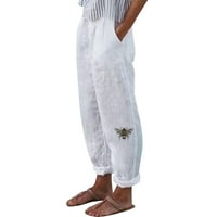 Oalirro ispis hlače za ženske uredske džepove bijele elastične manžetne hlače za žene l
