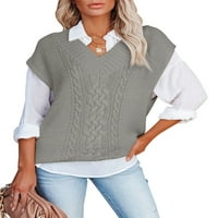 Dragelove ženske džemper prsluci trendi v izrez džempere bez rukava u boji kabela od punog boja Chunky pleteni tenkovi veličine Sredstva SAD 8-10