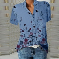 Ženski vrhovi bluza casual s kratkim rukavima tiskane žene Ljetne V-izrez T-majice Tuničke majice plave