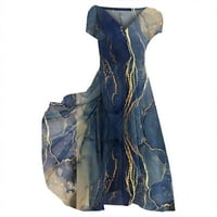 Ženska haljina kratki rukav V-izrez Bronzing Print Midi haljine Vestidos haljine vestidos