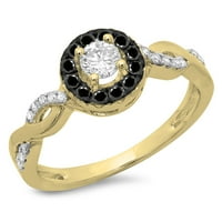 Dazzlingrock kolekcija 0. Carat 14k okrugli rez crno-bijeli dijamant halo angažman prsten ct, žuto zlato,