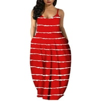 Voguele Women Long Maxi haljina Džepne padne haljine Striped Print Swing Sundress Street Hawaiian Crna