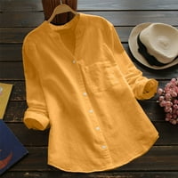 Adviicd bluze za žene niz pamuk sa čvrstim rukavima Ležerne vrhove Ženska dugačka bluza Dugme košulja