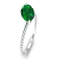 Laboratorija uzgajao smaragdni Prsten sa dijamantom za žene - AAAA razred, 14k bijelo zlato, SAD 10,50