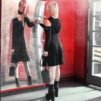 Follure Mini haljine za ženska modna posada vrata dugih rukava gotička čista boja s kapuljačom sa niskim