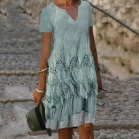 Pedort Womens Ljetne haljine plus veličine plaže Čvrsta boja ruffle haljine kratkih rukava zelena, s