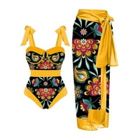 Jedan kupaći kostim Tankini sa dugim šifronskim kosućima za plažu za žene Vintage Ljeto cvjetno print