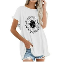 Ženske pamučne majice s majicom Ljetni suncokret dugi vrhovi Ležerne prilike kratkih rukava seksi okrugla