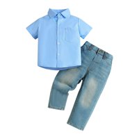 Youmylove mali dječji dječaci odijelo ljetno plavo majica kratkih rukava oprala Jeans svakodnevna odjeća