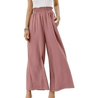 Žene Casual Solid posteljina pantalone za crtanje elastičnih struka duge širine nogu ružičaste xxl