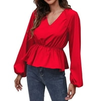 Košulje za žene Čvrsto boje V-izrez dugih rukava modni šifon struk na vrhu Streetwear Party majice